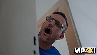 HD 1080p Cheating Blonde Girlfriend with Natural Tits Fucks Old Daddy in Secret Room - Ian Scott & Queen Hailey