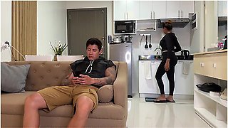 Naughty College Girl Fucks Her Stepmoms Boyfriend On The Couch In Front Of Her!