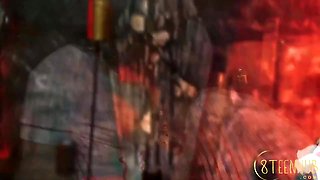 Busty Babe Rides Dick, Swallows Cum As Friends Lez Out