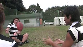 Babe gets gang banged by a group of horny guys outdoors