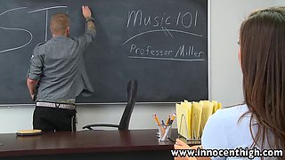 Rilynn Rae's tight pussy pounded in the classroom by a horny schoolgirl