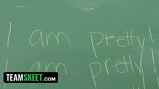 Cute cheerleader facialized by her educator