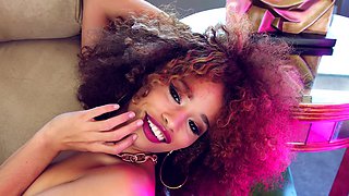 Ebony teen Cecilia Lion rides massive white cock