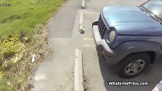 Broke teen with huge tits fucked in public