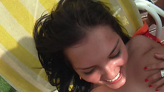 Blonde Babe Sucks Cock and Spreads Pussy in Workshop