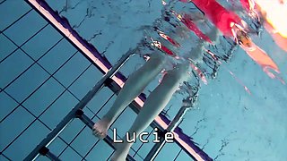 Hot blonde Lucie French teen in the pool