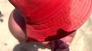 Naked Beach MILF Helps a Jerking Stranger - Cum on Her Ass
