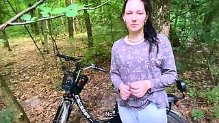 DUMB BLACK-HAIRED MONEYLESS HER BIKE IN THE FOREST & PAID WITH HER TWAT FOR THE REPAIR! FROM THE REAR SMASH WITH DIRTY FACIAL CUMSHOT AND DEEP GUZZLE!