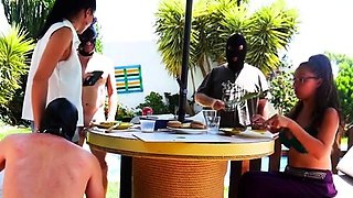 Brunette Flashing Her Titties And Pussy Outdoors In Public