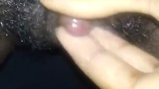 Close up Stroking My Big Clit Hairy Wet Pussy