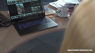 Liz Rainbow, blonde young coed gets fucked in the office by dirty old William