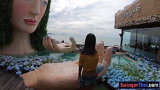 Cute Thai teenage eats cake and rides knob