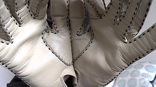 Beige Leather Gloves with a Strong Leather Scent on Your Face, Lady Victoria Valente