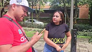 Naughty public park pickup in Medellín: Penelope gets pounded Doggie-style by a stranger coastal dude. Jism in Snatch