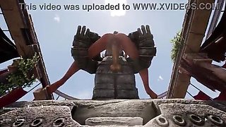 Huge Stone Penis Statue Surprises Lara Croft - 3D Hentai Blowjob & Giant Cumshot